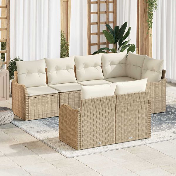 vidaXL Ensemble de canap&eacute; de jardin 7 pcs Beige Poly rotin