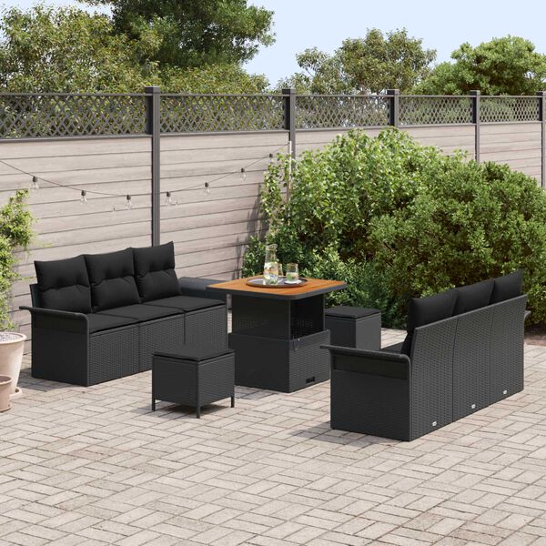 vidaXL Ensemble de canap&eacute; de jardin avec coussin 9 pcs Noir