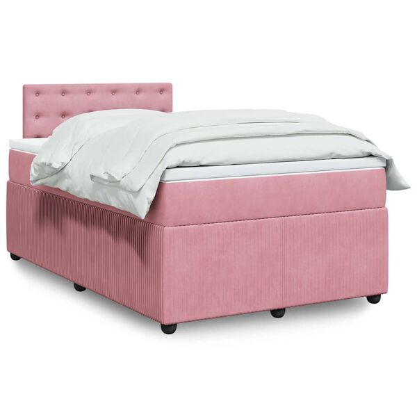 vidaXL Sommier &agrave; lattes de lit avec matelas Rose 120x200 cm Velours