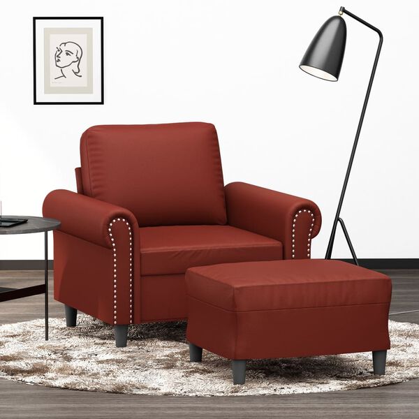 vidaXL Fauteuil avec repose-pied Rouge bordeaux 60 cm Similicuir