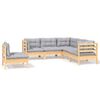vidaXL Salon de jardin 5 pcs avec coussins gris bois de pin
