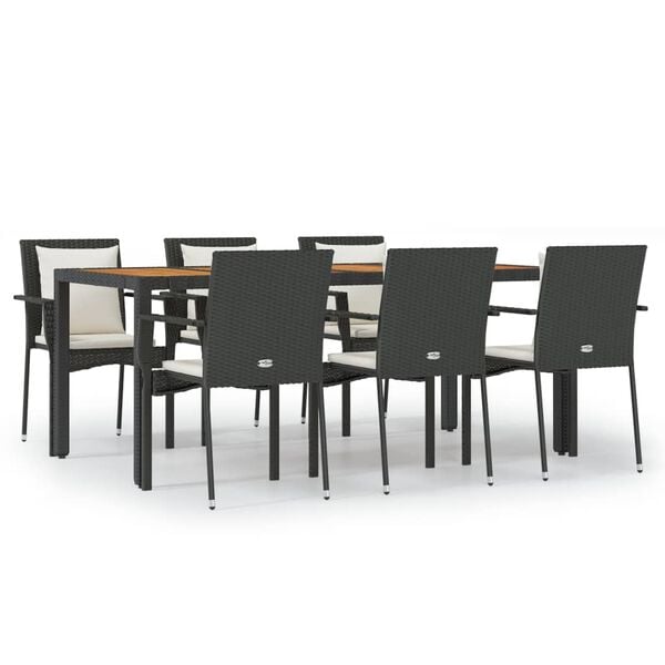 vidaXL Ensemble &agrave; manger de jardin coussins 7pcs Noir R&eacute;sine tress&eacute;e