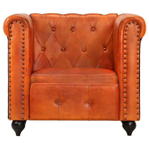 vidaXL Fauteuil Chesterfield Brun roux Cuir v&eacute;ritable