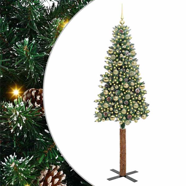 vidaXL Sapin de No&euml;l mince Vert 210 cm PVC et bois de pin massif
