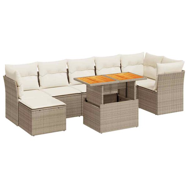 vidaXL Salon de jardin avec coussins 8 pcs beige r&eacute;sine tress&eacute;e