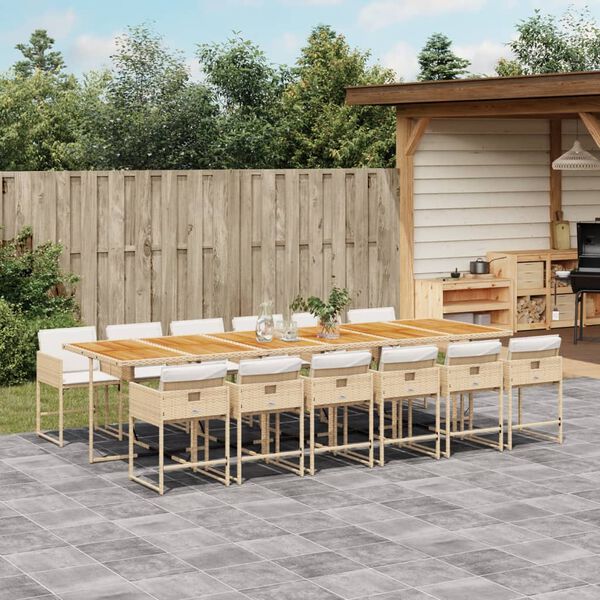vidaXL Ensemble &agrave; manger de jardin et coussins 13 pcs beige