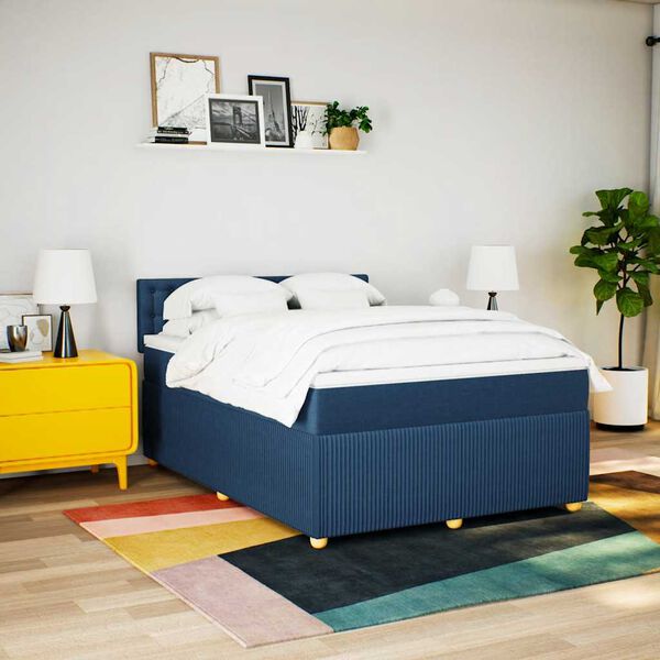 vidaXL Sommier &agrave; lattes de lit avec matelas Bleu 140x200 cm Tissu