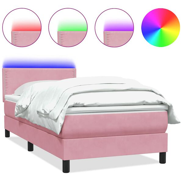 vidaXL Sommier &agrave; lattes de lit avec matelas et LED rose 100x210 cm velours