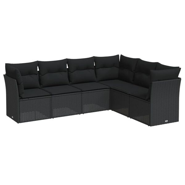 vidaXL Salon de jardin 6 pcs avec coussins noir r&eacute;sine tress&eacute;e