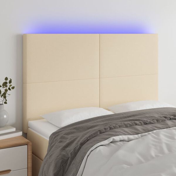 vidaXL T&ecirc;te de lit &agrave; LED Cr&egrave;me 144x5x118/128 cm Tissu