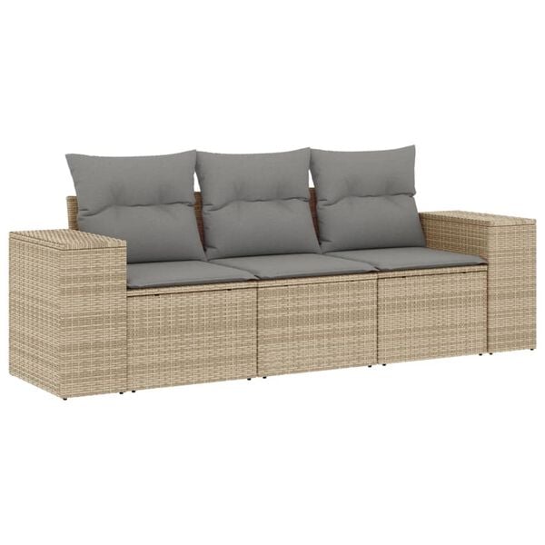 vidaXL Salon de jardin avec coussins 3 pcs beige r&eacute;sine tress&eacute;e