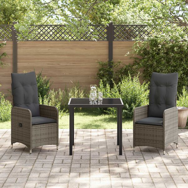 vidaXL Ensemble de salle &agrave; manger pour jardin 3 pcs Gris Poly rotin