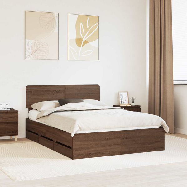 vidaXL Cadre de lit Ch&ecirc;ne brun 140 x 190 cm Bois d&rsquo;ing&eacute;nierie