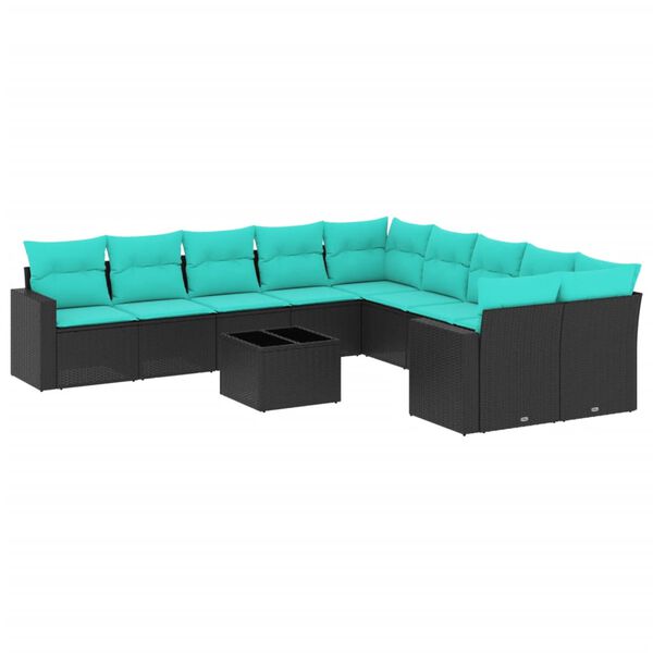 vidaXL Salon de jardin 11 pcs avec coussins noir r&eacute;sine tress&eacute;e