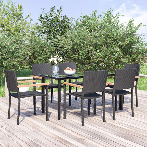 vidaXL Ensemble à manger de jardin 7 pcs Noir Résine tressée