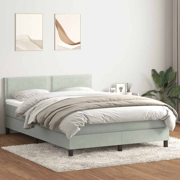 vidaXL Sommier &agrave; lattes de lit et matelas et LED gris clair 140x210cm velours
