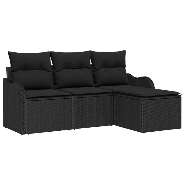 vidaXL Ensemble de canap&eacute; de jardin avec coussin 4 pcs Noir polyrotin