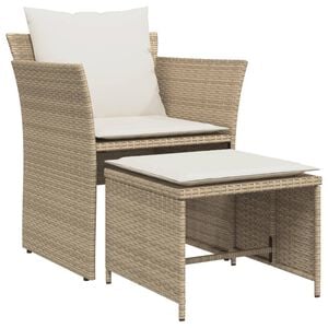 vidaXL Chaise de jardin avec tabouret beige r&eacute;sine tress&eacute;e