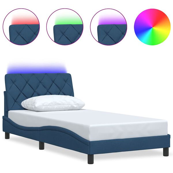 vidaXL Cadre de lit avec LED sans matelas bleu 100x200 cm tissu