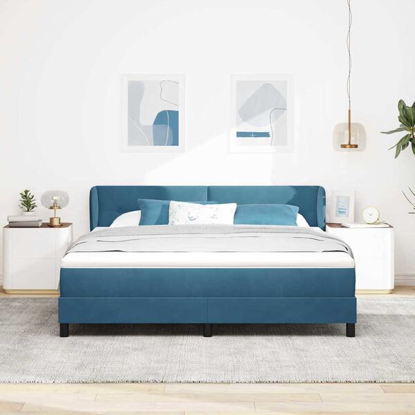 vidaXL Lit &agrave; ressorts avec matelas Bleu fonc&eacute; 180 x 200 cm Velours
