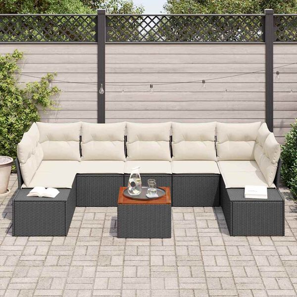 vidaXL Ensemble de canapé de jardin avec coussin 8 pcs Noir polyrotin