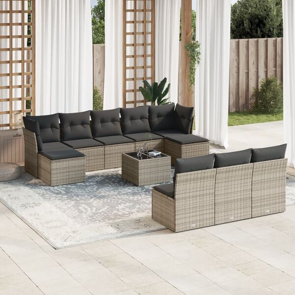 vidaXL Salon de jardin 11 pcs avec coussins gris r&eacute;sine tress&eacute;e