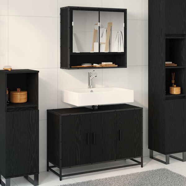 vidaXL Ensemble de mobilier de salle de bain 2 pcs Ch&ecirc;ne noir