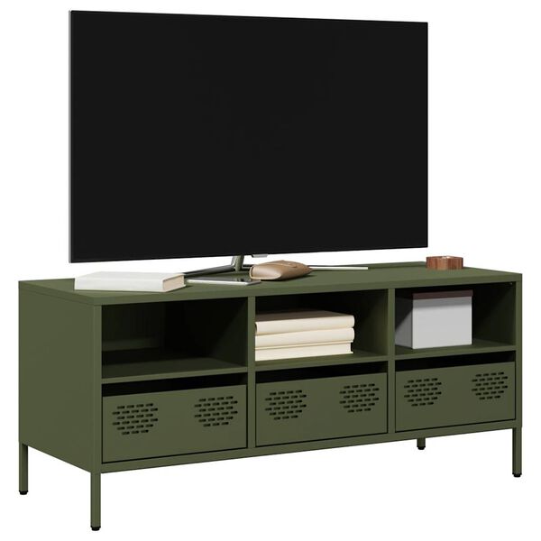 vidaXL Meuble TV vert olive 101,5x39x43,5 cm acier lamin&eacute; &agrave; froid