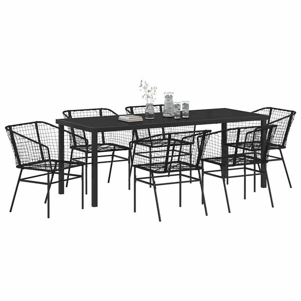 vidaXL Ensemble de salle &agrave; manger pour jardin 7 pcs Noir polyrotin