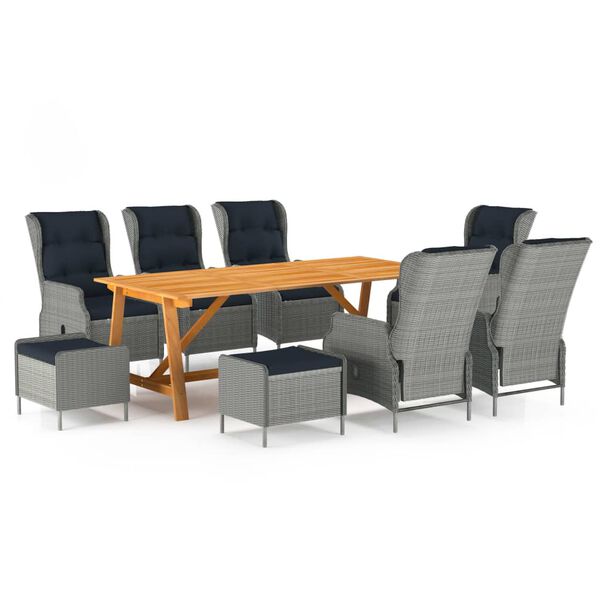 vidaXL Ensemble &agrave; manger de jardin 9 pcs Gris clair