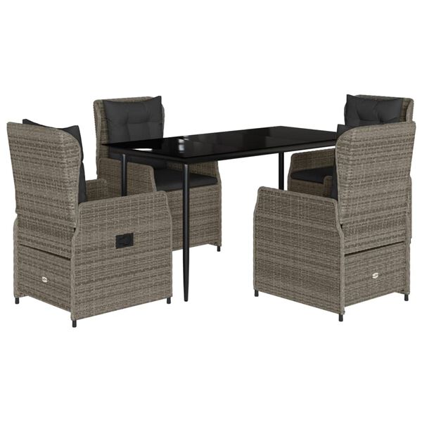 vidaXL Ensemble &agrave; manger de jardin 5 pcs coussins gris r&eacute;sine tress&eacute;e