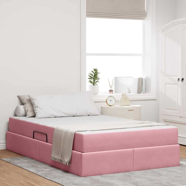vidaXL Lit avec rangement et matelas Rose 120 x 200 cm Velours