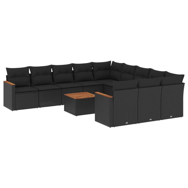 vidaXL Salon de jardin 12 pcs avec coussins noir r&eacute;sine tress&eacute;e