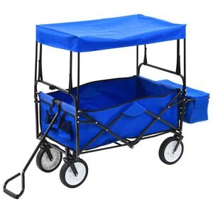 vidaXL Chariot &agrave; main pliable avec toit Acier Bleu