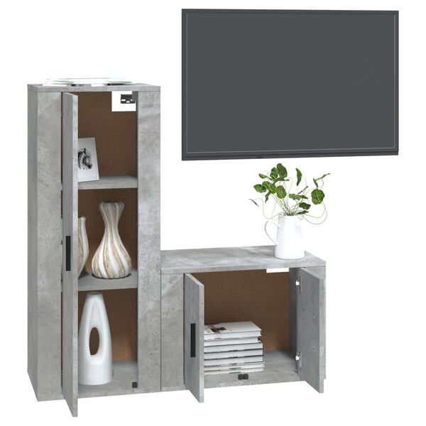 vidaXL Ensemble de meubles TV 2 pcs gris b&eacute;ton bois d'ing&eacute;nierie
