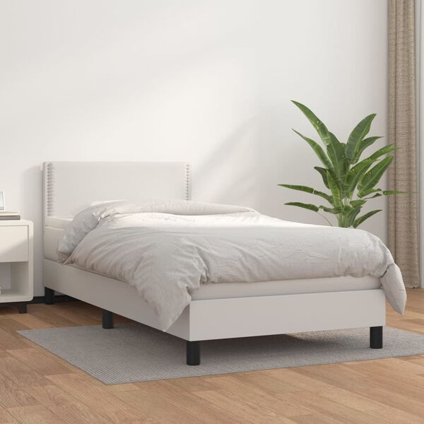 vidaXL Sommier &agrave; lattes de lit avec matelas Blanc 90x190 cm Similicuir