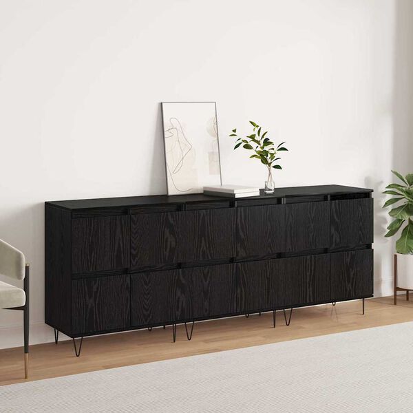 vidaXL Buffets 3 pcs Ch&ecirc;ne noir 180 x 35 x 70 cm Bois d'ing&eacute;nierie