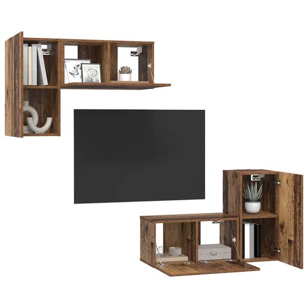 vidaXL Ensemble meuble TV 4 pcs Bois Ancien Bois d'ing&eacute;nierie