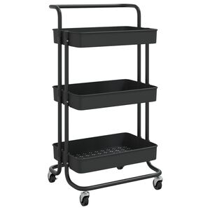 vidaXL Chariot de cuisine 3 niveaux Noir 42x35x85 cm Fer et ABS