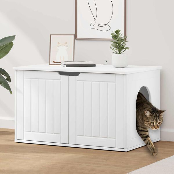 vidaXL Maison pour chat Blanc 85 x 55 x 50,5 cm Bois d'ing&eacute;nierie