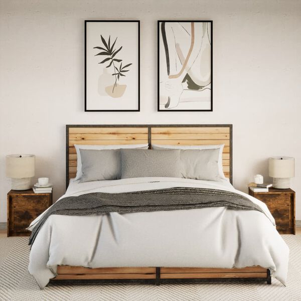 vidaXL Armoires de chevet et lumi&egrave;res LED 2 pcs ch&ecirc;ne fum&eacute;