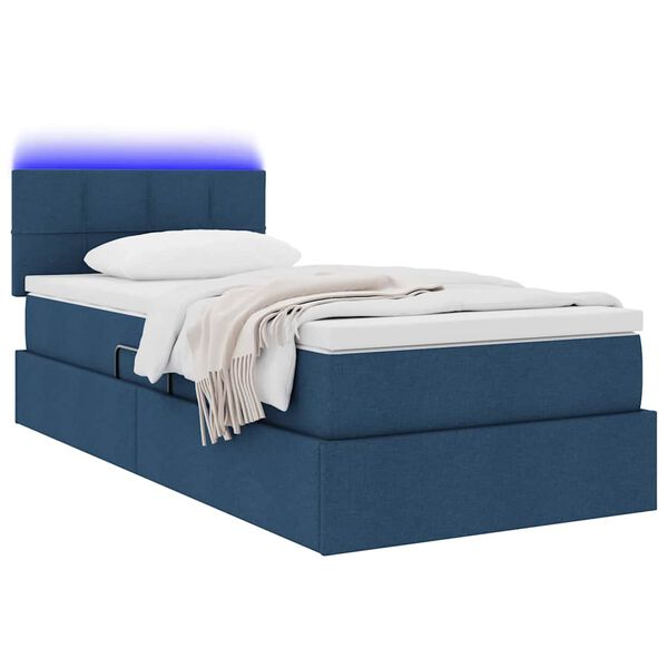 vidaXL Lit avec rangement et LED avec matelas Bleu 90 x 200 cm tissu