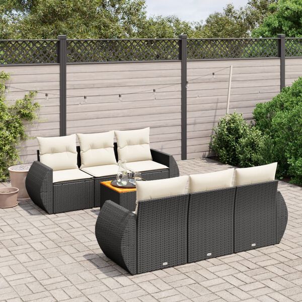 vidaXL Salon de jardin 7 pcs avec coussins noir r&eacute;sine tress&eacute;e