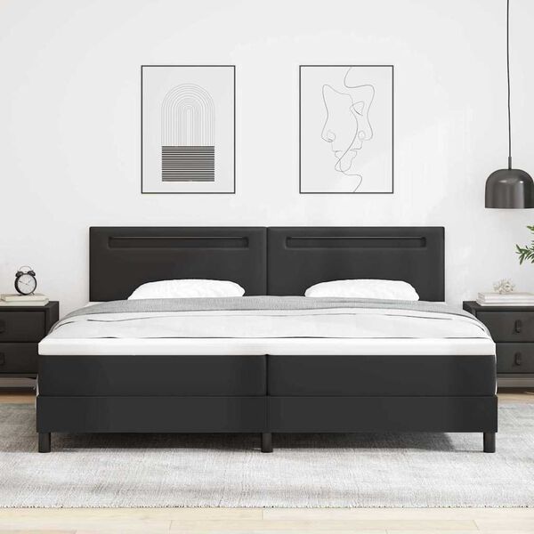 vidaXL Lit &agrave; ressorts avec matelas Noir 200 x 200 cm Simili cuir