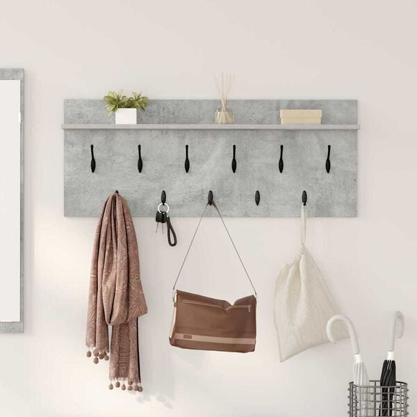 vidaXL Porte-manteau mural avec étagère Gris béton Bois d'ingénierie