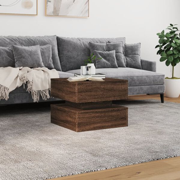 vidaXL Table basse avec lumières LED chêne marron 50x50x40 cm