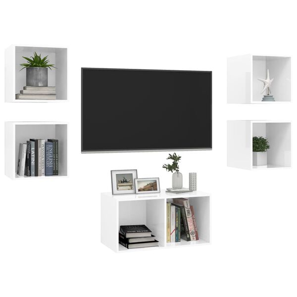 vidaXL Ensemble de meuble TV 5 pcs Blanc brillant Bois d'ing&eacute;nierie