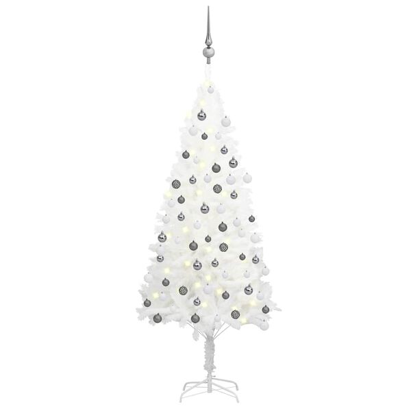 vidaXL Arbre de Noël artificiel pré-éclairé et boules blanc 120 cm