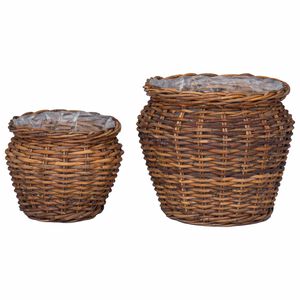 vidaXL Panier de Plante avec stockage 2 pcs Marron Rattan Lacak