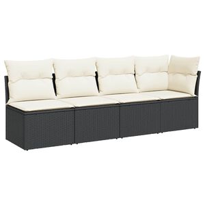 vidaXL Canap&eacute; de jardin avec coussins 4 places noir r&eacute;sine tress&eacute;e